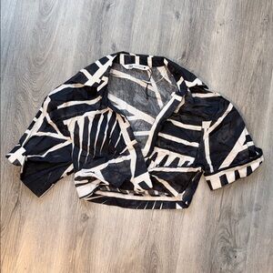 Zara Black & White Geometric Cropped Wrap Top